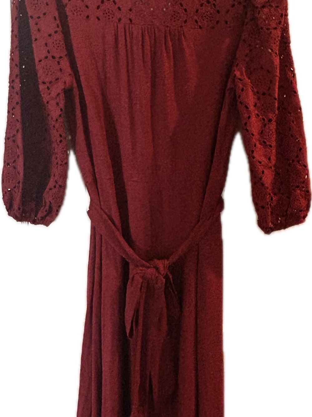 Boden Eden Broderie Jersey Dress—Burgundy Eyelet Detail Midi with Belt, NWOT - Picture 9 of 10